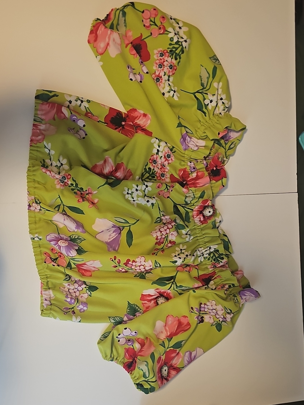 Vibrant Green Floral Off-Shoulder Crop Top